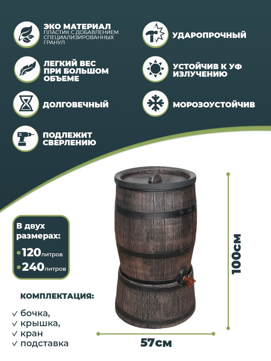 картинка Садовая бочка RAINBARREL 120L + подставка Интернет-магазин "EraGarden"