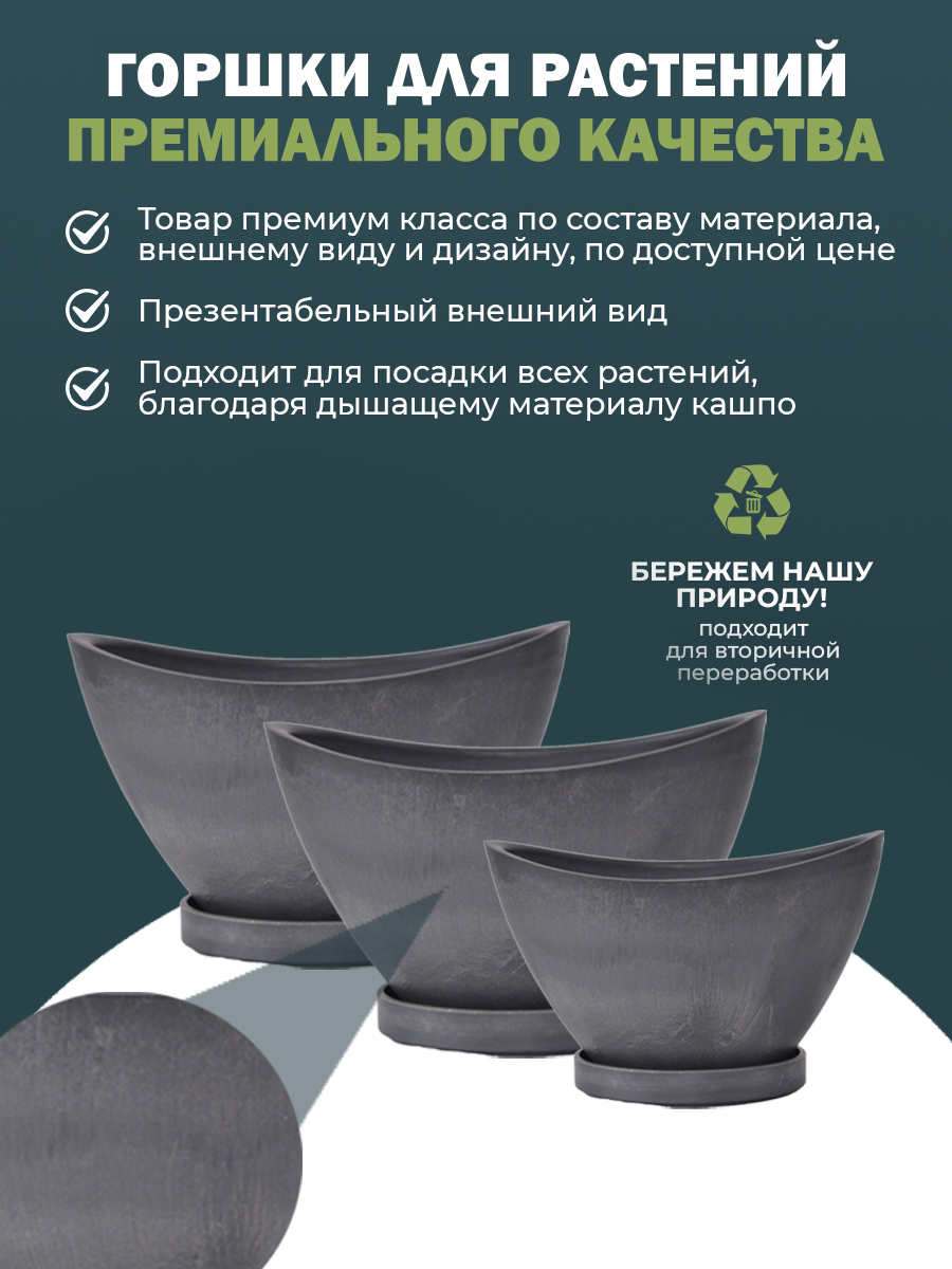 картинка Комплект из горшков для растений "Лодочка" + поддон H-09YB-3_1ду Интернет-магазин "EraGarden"